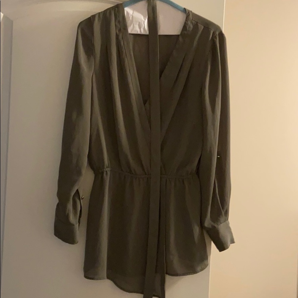 Olive tunic top blouse with removable belt
